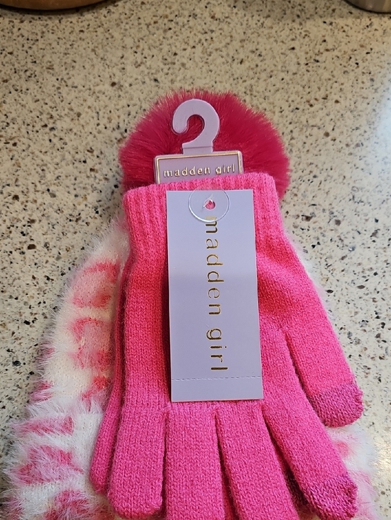 Madden Girl Other - Madden Girl Bright Pink Knit Kids Mittens with Faux Fur Pom